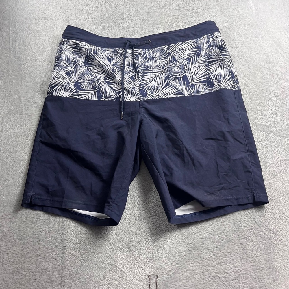 Fair Harbor Mens Navy Blue Palm Print Board Shorts XXL Swim Trunks